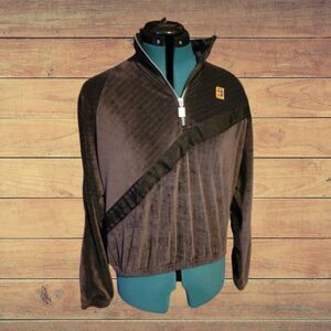 Nike Court Tennis Fall London 1/4 Zip Black Velour Jacket Women Size Small